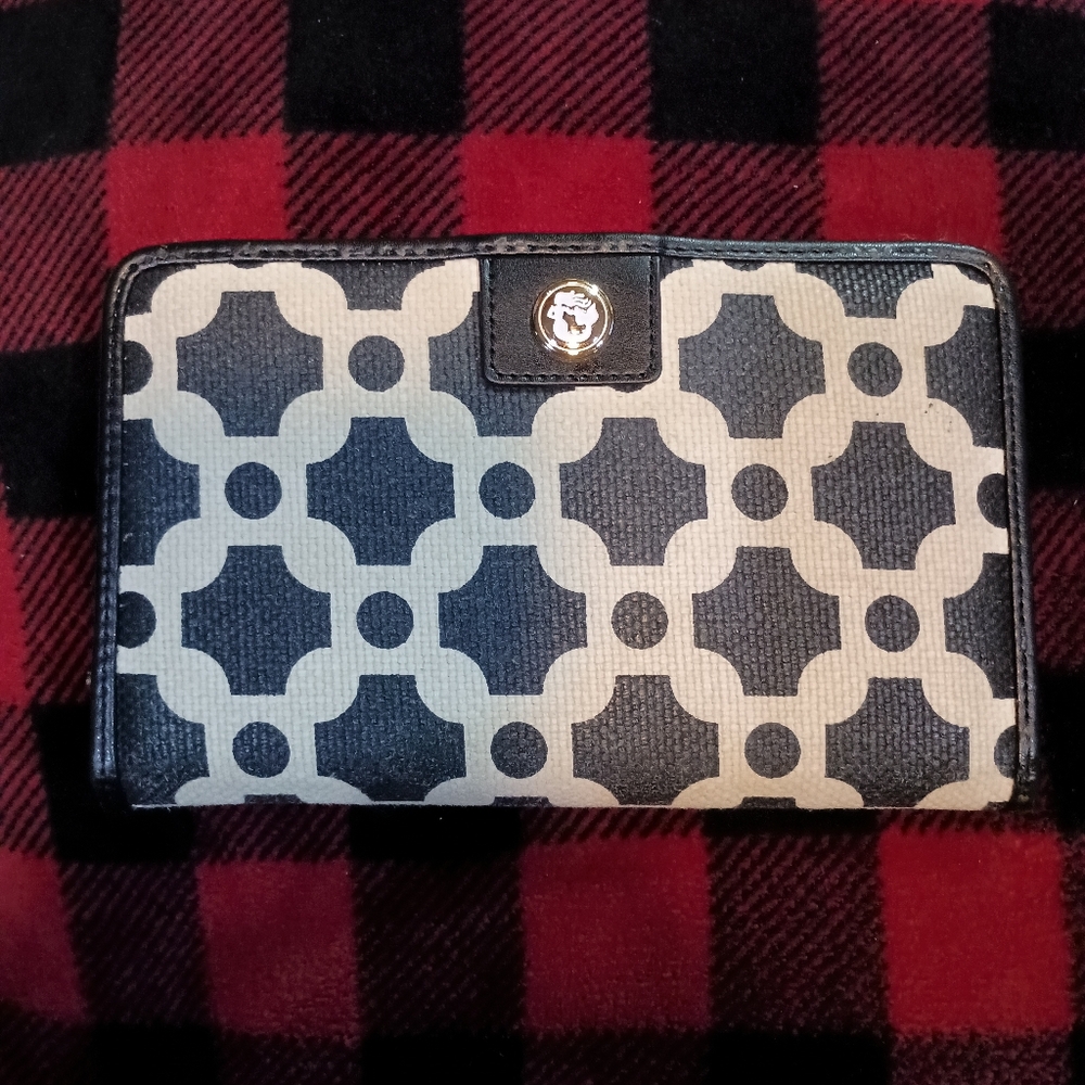 Spartina Linen & Genuine Leather Stylish Black and White Patterned Wallet